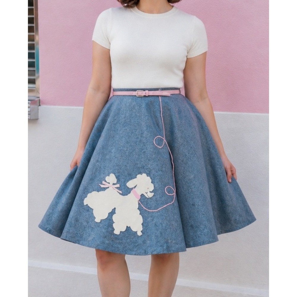 Handmade Grey Felt Poodle Skirt 1950s Rockabilly Retro Sock Hop High Waist Skirt